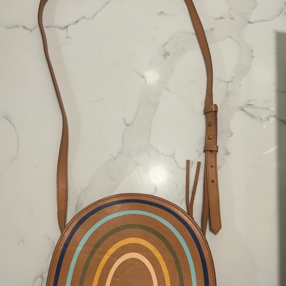 Madewell The Simple Half-Moon Rainbow Leather Crossbody Bag Purse Brown Boho - Picture 8 of 8